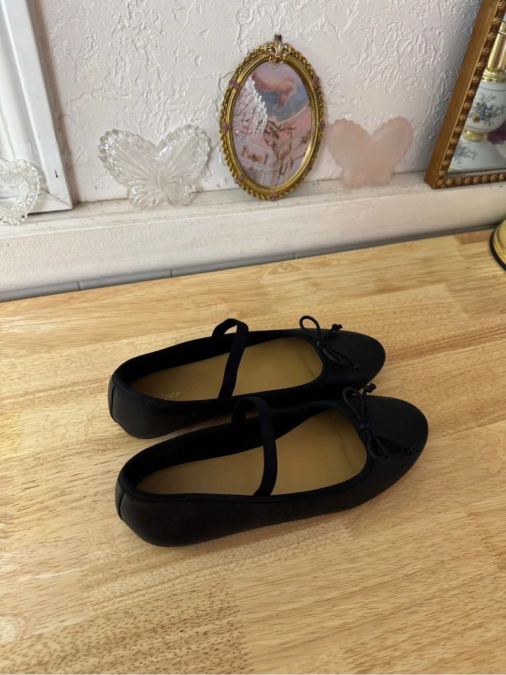 Quince Black Leather Mary Jane Ballet Flats Bow Slip-On Shoes Size 7 BalletCore